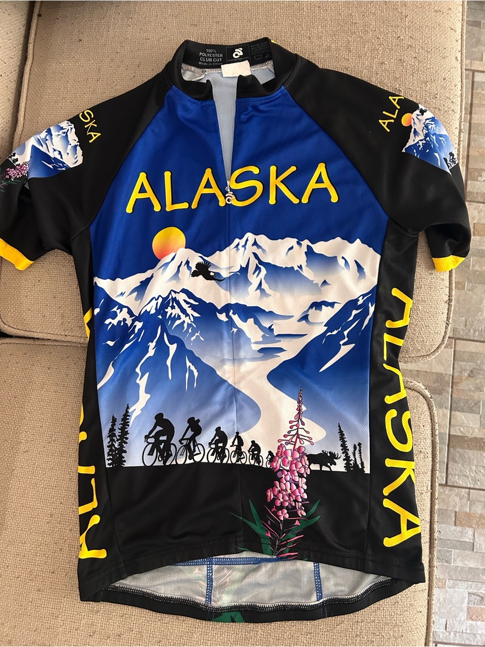 Alaska Cycling Jersey Small Short Sleeve Half Zip Pockets Colorful Majestic